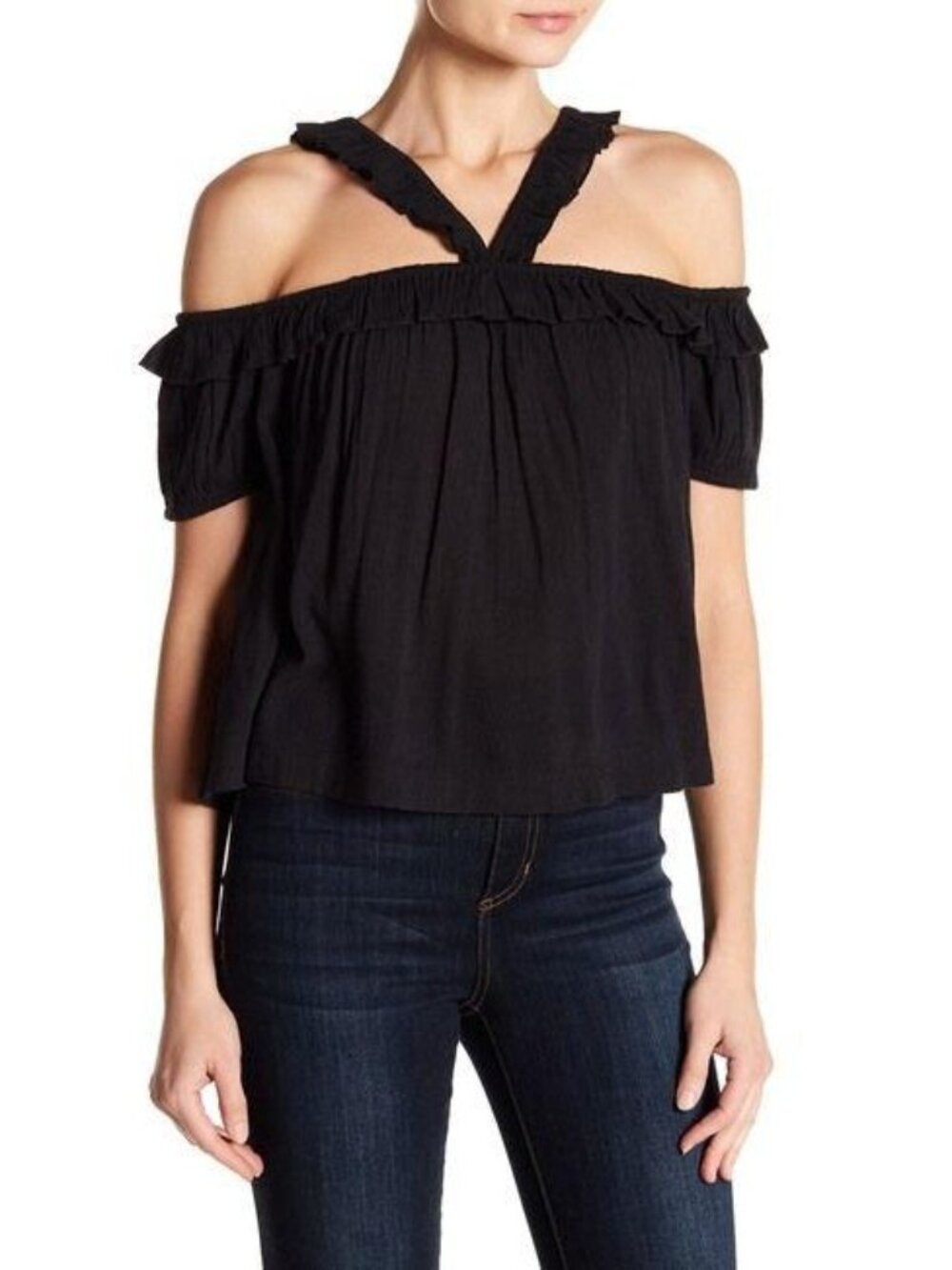 Melrose and Market Shoulder Ruffle Trim Blouse
